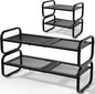 2 Tier Shoe Rack - Expandable Shoe Organizer for Closet, Adjustable Metal Shoe Shelf Storage, Stackable Long Shoe Stand Holder for Garage, Entryway, Door Entrance