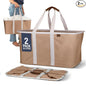CleverMade Collapsible Laundry Tote 2-Pack (50L) – Foldable Carry-All Storage Bin for Laundry, Car Trunk, RV, Dorm & Home Organization – LUXE Cotton Blend with Vegan Leather Accents, Mocha