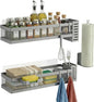 PUSDON 5-in-1 16.5" Extra Long Slim Wall Mount Wrapped Mesh Kitchen Organizer & Shower Caddy Kit, with Paper Towel Holder, Utensil Holder, Soap Dish, Holds 50LBS - Silver Gray, Netting