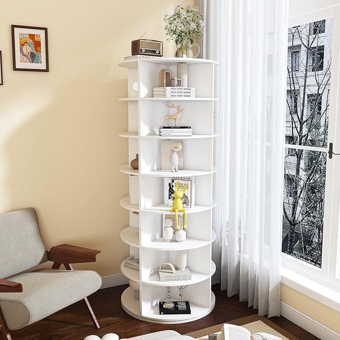 7-Tier Rotating Shoe Rack Tower, Spinning Shoe Tower Display Lazy Susan, Revolving 360° Shoe Rack Storage Round Carousel, Vertical Handbag Rotate Shoes Closet Organization