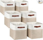 Fabric Storage Cubes 10.5”x10.5”x11” Cube Storage Bins for Closet Organizers and Storage Shelves Foldable Storage Bin with Handles, 6 Pack, Beige, PU Leather Handle