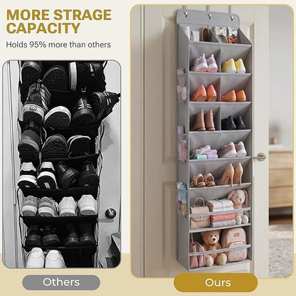 HOMELUX THEORY 6 Tiers Over The Door Shoe Organizer - 100D Extra Thick Deep Pockets Shoe Rack for Closet, 4 Side Pockets Shoe Rack for Entryway & Hanging Shoe Organizer for Closet (V1, Blue)