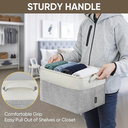 BALEINE 1 Pack Fabric Closet Storage Bins for Shelves, Linen Closet Organizers and Storage, Decorative Baskets for Organizing, Shelf, Clothes, Home, Office (Grey, 15''x11''x9.5'')