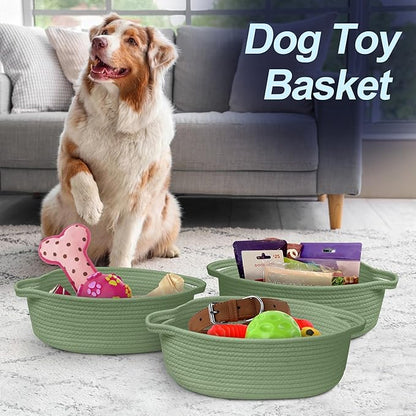 MEGASKET Green Woven Basket, 13" x 9" x 5" Baskets for Gifts Empty, Cute Cotton Rope Cat Dog Toy Bin Box, Small Woven Bin for Organizing, Green Room Decor, Nursery Baby Cloth Diaper Storage Organizer