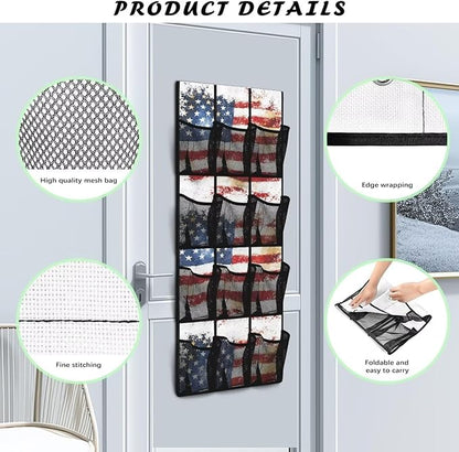 American Flag Over The Door Shoe Organizers with 12 Mesh Pockets Baby Organizer Storage Hanging Shoe Organizer Shoe Holder Rack for Toddler Girl Room Baby Room Craft Room Bedroom