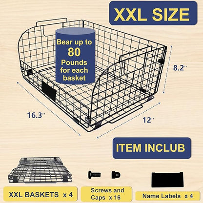4 PACK XXL Stackable Wire Baskets for Storage Pantry,Fruit Basket For Kitchen Cabinet,16.3''x12''x8.2''Vegetable Fruit Snack Chips Onion Potato Cans Organization, pantry organizers and storage