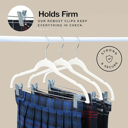 Home-it 10 Pack Clothes Hangers with Clips Ivory Velvet Hangers use for skirt hangers Clothes Hanger pants hangers Ultra Thin No Slip