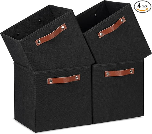 Temary 11x11 Storage Cubes Fabric Cube Storage Bins with Handles Clothes Storage Boxes Baskets for Organizing Home, Shelf, Closet (Black, 11 x 11 x 11)