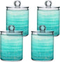 Grunge Turquoise Teal Wood Qtip Dispenser Apothecary Jars Farmhouse Green Bathroom Qtip Holder Storage Canister Plastic Jar 10 Oz for Cotton Ball Swab Round Pads Floss 4pcs