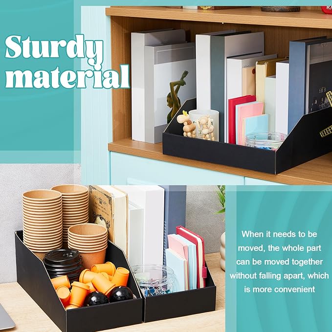 Fuyoooo 30 Pack 12 x 4/6/8 x 4.5 Inches Cardboard Storage Bins Open Top Bin Boxes Black Corrugated Shelf Organizer Bins for Pantry, Parts, Garage, Snacks, Bottles, Cans or Warehouse Home Cubby