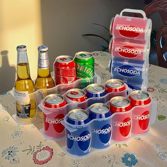 Portable Soda Can Organizer for Refrigerator Shelf, Beer Can Holder, Fridge Storage Sliding Rack, Clear Plastic 2 Pack