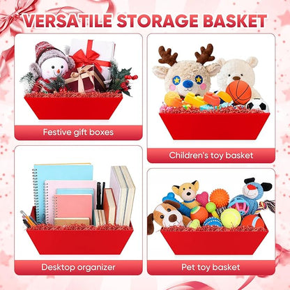 5 Pack Baskets For Gifts Empty, 10x12” Red Gift Basket Kit with Clear Bags Gold Bows 200g Crinkle Cut Paper Empty Gift Baskets to Fill Large Gift Baskets for Christmas, Birthdays, Holidays, Weddings