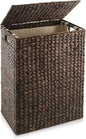 Casafield Large Laundry Hamper with Lid and Removable Liner Bag - Espresso Dark Brown, Woven Water Hyacinth Rectangular Laundry Basket Clothes Sorter