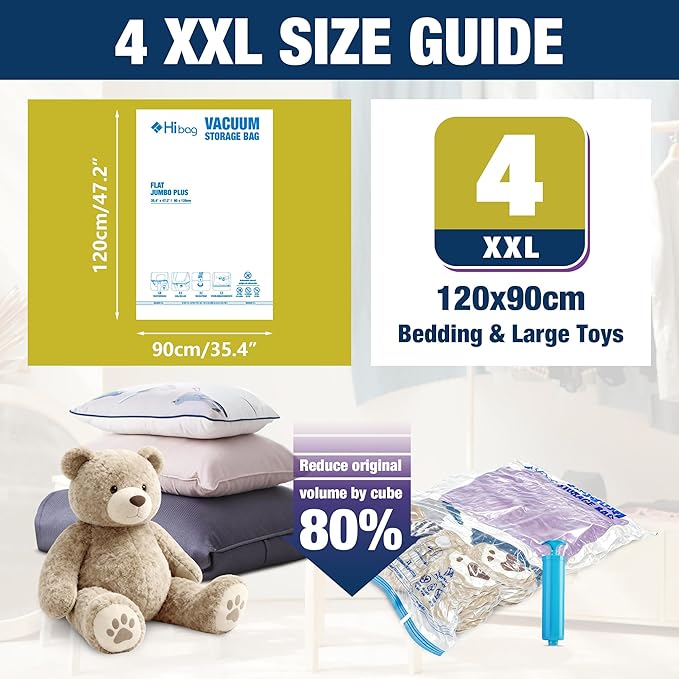 XXL Jumbo 47''X35'' Vacuum Storage Space Bags Extra Large for Blanket Bedding Comforters with Hand Pump (4 Pack)