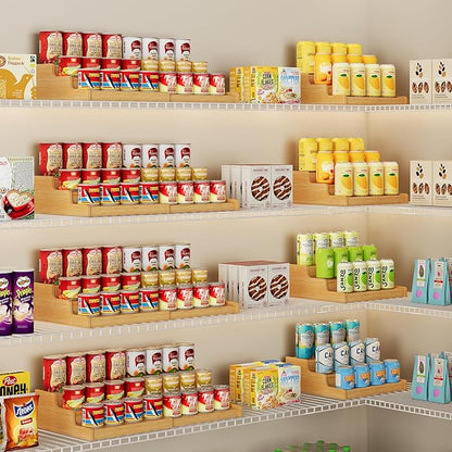 Expandable Bamboo Can Storage Display for Pantry, Easy-Access 3-Tier Adjustable Can Organizer Shelf for Cabinets, Canned Goods & Food Storage, Soda Can Organizer Holds Up to 24 Cans (Patent Pending)