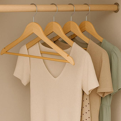 Honey-Can-Do Sturdy Maple Wood Hangers – Non-Slip Grooved Bar, Perfect for Shirts and Suits, Durable & Stylish, (Pack of 72)