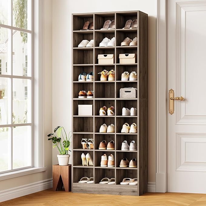LITTLE TREE 70.9" Tall Shoe Rack, 10-Tier Freestanding Shelf, Max. Store 30 Pairs, Shoe Cabinet Organizer for Living Room, Entryway, Cloakroom, Grey