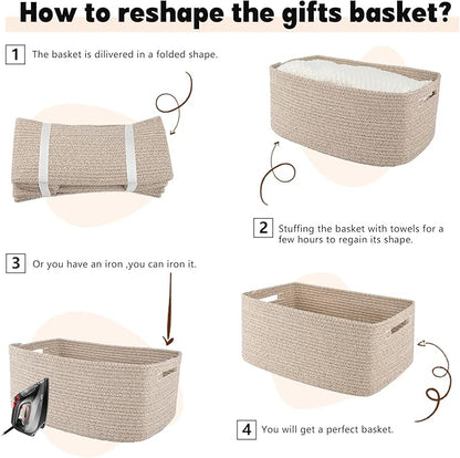 OIAHOMY Storage Basket for Shelves, Closet Cube Storage Bins Baskets for Clothes Blanket Towels, Baby Nursery, Toy Baskets Box, Woven Rope Basket, 17.72 * 12.99 * 7.87 IN, 2 Packs Brown