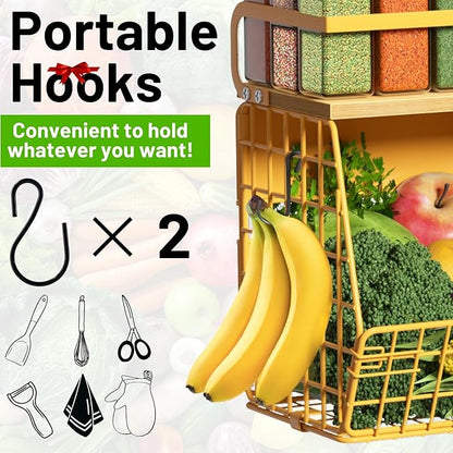 Magnetic Shelf for Fridge with Wood Lid, Fruit Potato and Onion Storage Bins, Pantry Organizers & Storage, Large Container Magnetic Spice Rack for Refrigerator, Kitchen Counter, Cabinet (Yellow, 2)