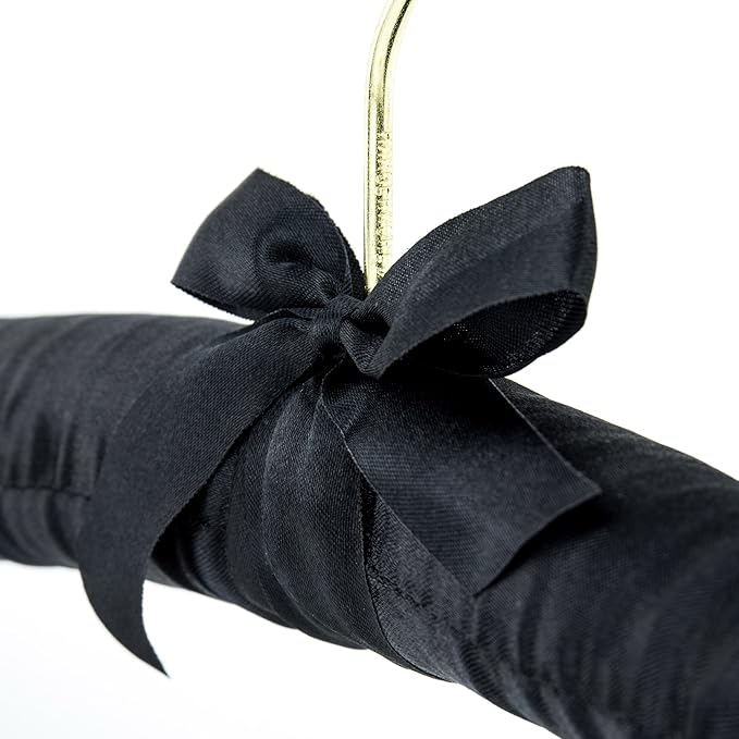 HANGERWORLD 5 Black 17inch Classic Satin Padded Hangers for Wedding Dress Non-Slip with Gilt Hook