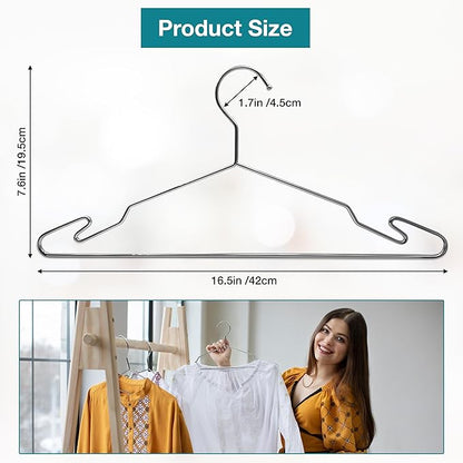 Heavy Duty Metal Hangers with Unique Hook Design Durable & Sturdy Coat Hangers 4mm Thick Withstands 25lbs Weight Smooth Finish Compact Shirt Hangers - 20 Pack Chrome
