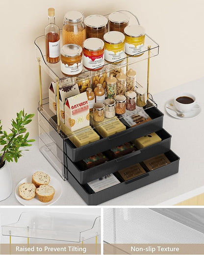 Anylady Bathroom Organizers and Storage, Makeup Organizer (Sturdy Durable Attractive), Ideal for Vanity, Countertop, Counter, Perfume, Skincare, Cabinet, Cosmetic, Dresser Organizer (deep black)