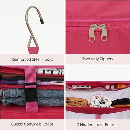 Surblue Hanging 3-Shelf Closet Organizer Pocket Collapsible Washable Oxford Fabric with 2 Hooks (L 11.41 * 11.41 * 19.68in, Rose)