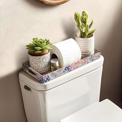 MAONAME Plastic Vanity Tray, Bathroom Counter Tray, Decorative Trays with Handles, Storage Dresser Trays Organizer for Toilet Tank, Jewelry, Makeup, 13.8" x 6" x 1.57"