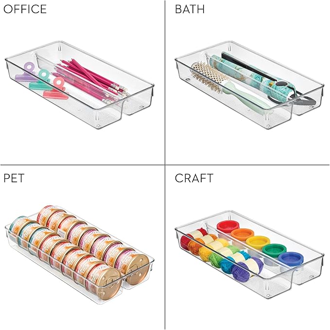 iDesign Recycled Plastic Divided Drawer Organizer Tray - Linus Collection - Clear