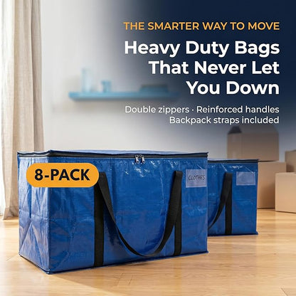 ClearSpace Heavy Duty Moving Bags - Water Resistant Storage Bags or Storage Bins with Lids and Moving Supplies - Large Moving Boxes for College Dorm, Travel, Closet Organization - 8 Pack