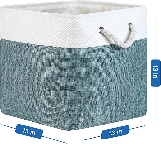 Temary Cube Bins 4 Pack Large Storage Cube Storage Baskets 13x13x13 Storage Cube Bins for Shelves with Handles, Fabric Storage Cubes for Gifts Empty (White&Dark Green)
