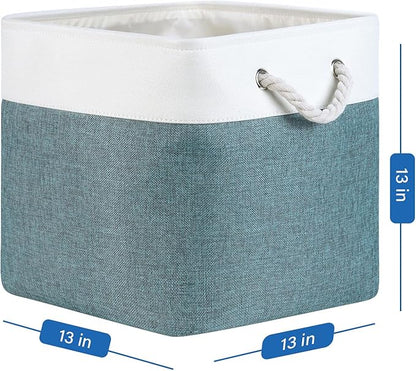 Temary Cube Bins 4 Pack Large Storage Cube Storage Baskets 13x13x13 Storage Cube Bins for Shelves with Handles, Fabric Storage Cubes for Gifts Empty (White&Dark Green)