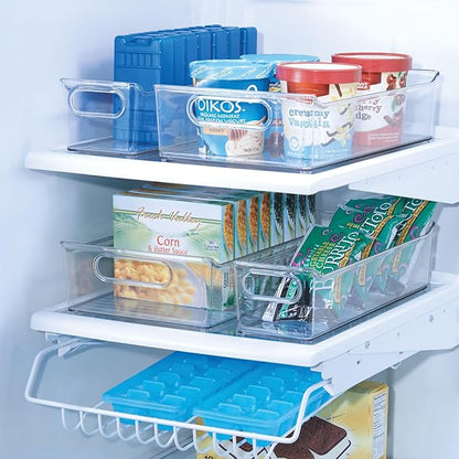 mDesign Plastic Kitchen or Pantry Storage Bins with Handles - Organization in Cabinet, Fridge or Freezer - Fruit Container for Refrigerator or Food Organizer for Pasta, Ligne Collection, 2 Pack, Clear