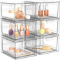 SpaceHacks 6 Pack Stackable Plastic Makeup Organizer Drawers, Acrylic Organizers, Clear Storage Bins with Pull-Out Handles for Vanity, Kitchen Cabinets, Pantry