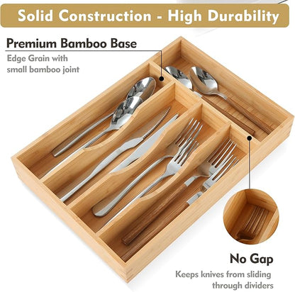 Upassion Bamboo Kitchen Drawer Organizer, 9 Inch Silverware Utensil Holder for Samll Drawer, Narrow Silverware Organizer for Cutlery Knives