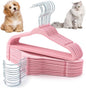 Weysat 24 Pcs Dog Clothes Hangers 11'' Non-Slip & 360° Swivel Velvet Small Pet Pink Hangers for Cats/Dogs with Rustproof Metal Hooks, Space-Saving for Home Storage & Grooming Salons Minimalism