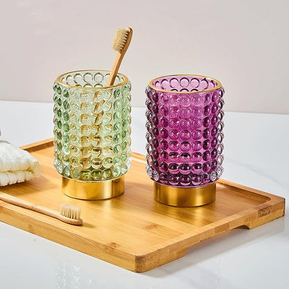 Makeup Brush Holder Organizer,Toothbrush Holders,Desk Pen Pencil Holder,Multifunctional Vintage Glass Brush Cup(A38-2-US/Green/L)