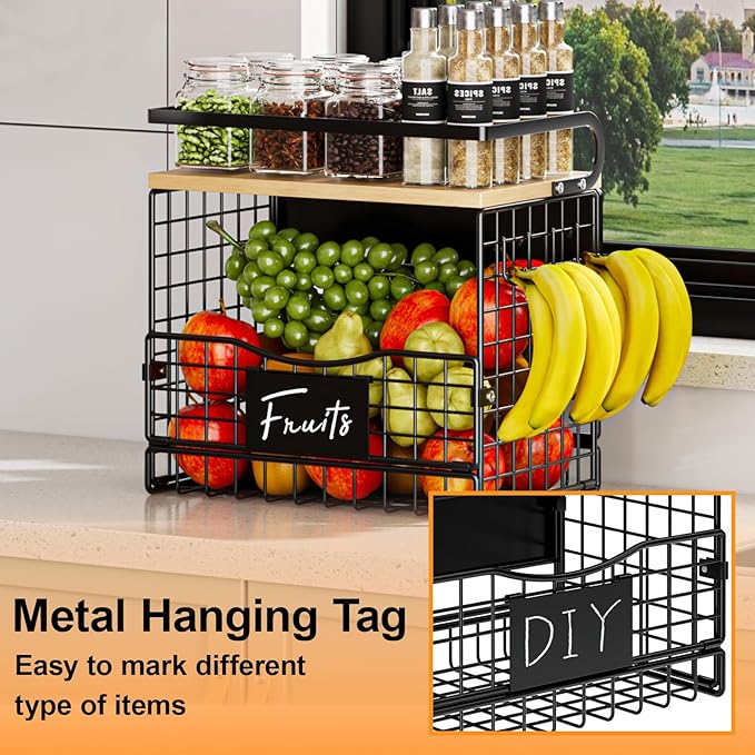 Magneitc Shelf for Fridge,Fruit Vegetable Potato & Onion Organizers Storage Basket Bins,Magnetic Spice Rack for Refrigerator & Kitchen Countertop,Pantry and Cabinet