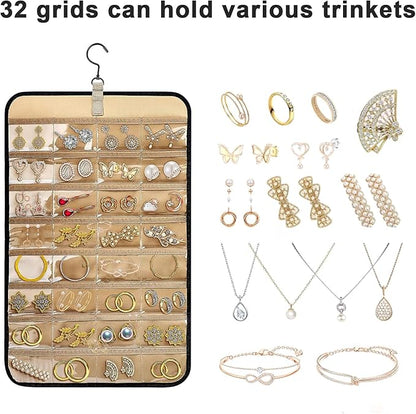 Tefola Hanging Jewelry Organizer, Double-Sided Necklace Organizer Jewelry Holder Organizer for Earrings, Necklaces Rings, Glasses, Sunglass Organizer for Closet, Wall, Door (Black, Small Size)