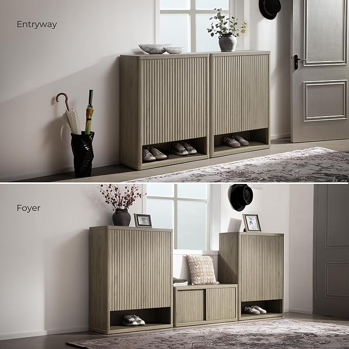 SICOTAS Shoe Cabinet 44 inch Tall Fluted Shoe Cabinet with Doors & 4 Shelves Wooden Large Hidden Shoe Storage Organizer Modern Free Standing 6-Tier Cabinet for Entryway Living Room Closet