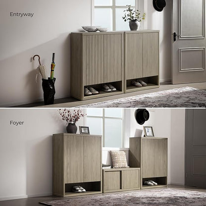 SICOTAS Shoe Cabinet 44 inch Tall Fluted Shoe Cabinet with Doors & 4 Shelves Wooden Large Hidden Shoe Storage Organizer Modern Free Standing 6-Tier Cabinet for Entryway Living Room Closet