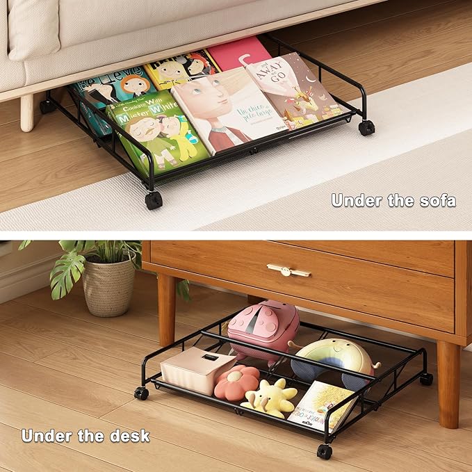 Under Bed Shoe Storage Organizer, 2 Pack Metal Mesh Under Bed Storage Containers with Wheels, Shoe Organizer Drawer Space Saving for Bedroom