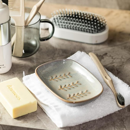 Miamolo Ceramic Soap Dish Soap Holder, Soap Lift for Bar Soap Sponge, Shower Soap Dishes for Bathroom Kitchen Counter Soap Saver Tray Keep Dry, Dishwasher Safe (Pack of 2)