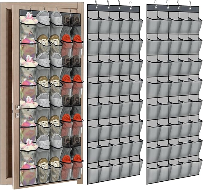 Windyun 2 Pack 40 Over the Door Shoe Organizers Large Mesh Pocket Hanging Shoe Rack for Closet Nonslip Behind Dorm Door Storage Holder Dorm Essentials Back to School Organizer for College(Gray)