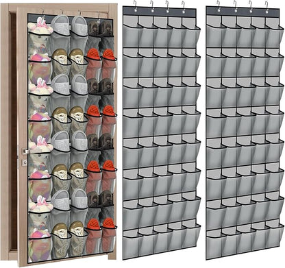 Windyun 2 Pack 40 Over the Door Shoe Organizers Large Mesh Pocket Hanging Shoe Rack for Closet Nonslip Behind Dorm Door Storage Holder Dorm Essentials Back to School Organizer for College(Gray)