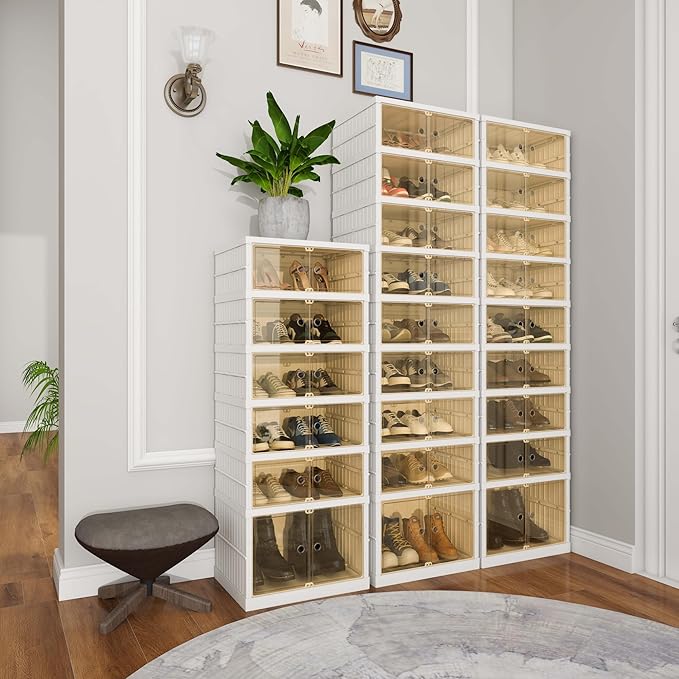 FLEXIMOUNTS Shoe Rack Organizer Storage Box 9 Tiers-18 Pairs, Tall Portable Folding Shoe Rack for Closet Entryway, Collapsible Shoe Cabinet with Magnetic Clear Door for Front Door Entrance