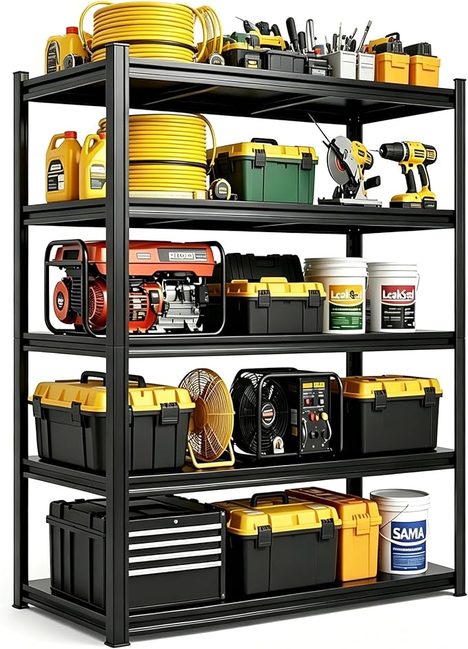 78" H Garage Shelving 2400LBS Capacity Heavy Duty Storage Shelves, Adjustable 5 Tier Metal Industrial Shelf for Kitchen, Utility Room, Warehouse and Basement,18" Dx36 Wx78 H, Black