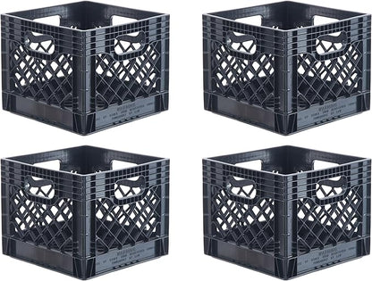 Hudson Exchange 13 x 13 x 11" (16 Quart, 4 Pack) Mesh Commercial Grade Milk Crate Handled Storage Container Tote, Black