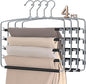 SINDAX Pants Hangers Space Saving - 4Pack, 5 Layers Space Saving Hangers, Sturdy Stainless Steel Pant Rack with Anti-Slip Swing Arm, Closet Organizers and Storage for Trousers Jeans