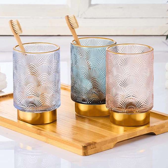 Makeup Brush Holder Organizer,Toothbrush Holders,Desk Pen Pencil Holder,Multifunctional Vintage Glass Brush Cup（A41-9-US）